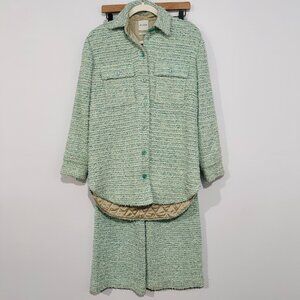 St. John Co-Ord Set Shacket & Pants Green Paper Eyelash Tweed Knit
